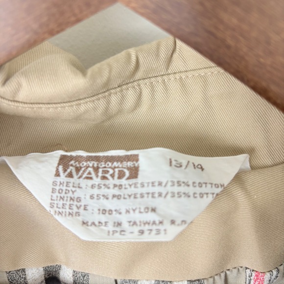 Vintage Classic Beige Double Breasted Trench Coat Plaid Lining Womens L/XL  Prep - Picture 10 of 15